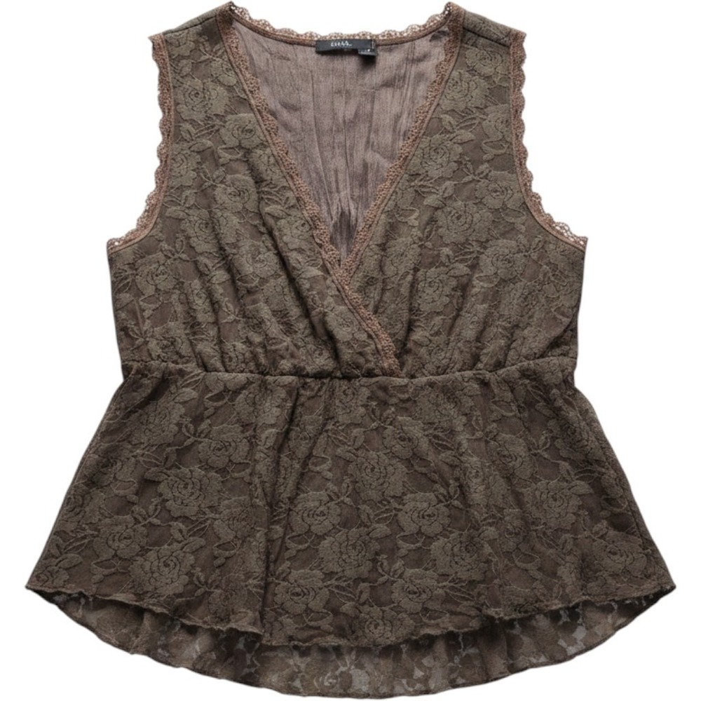 Jennifer Lloyd Blouse Womens Small Brown V Neck Sleeveless Lace Ruffle Top